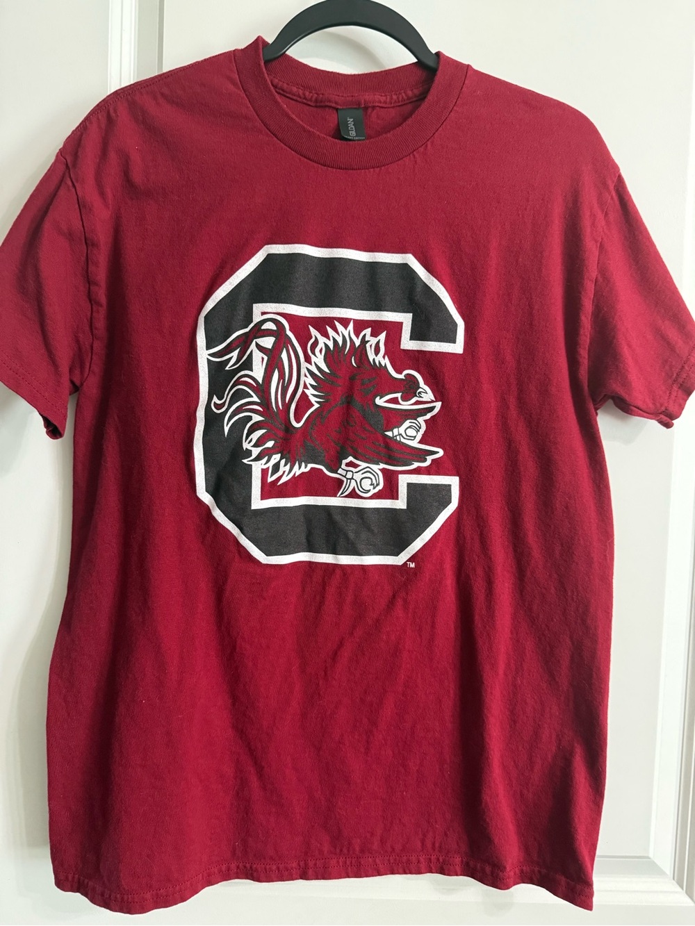 Gildan Men’s Maroon Crewneck Tee with Black & White Gamecock Logo